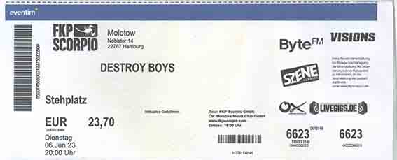 destroy boys concert ticket